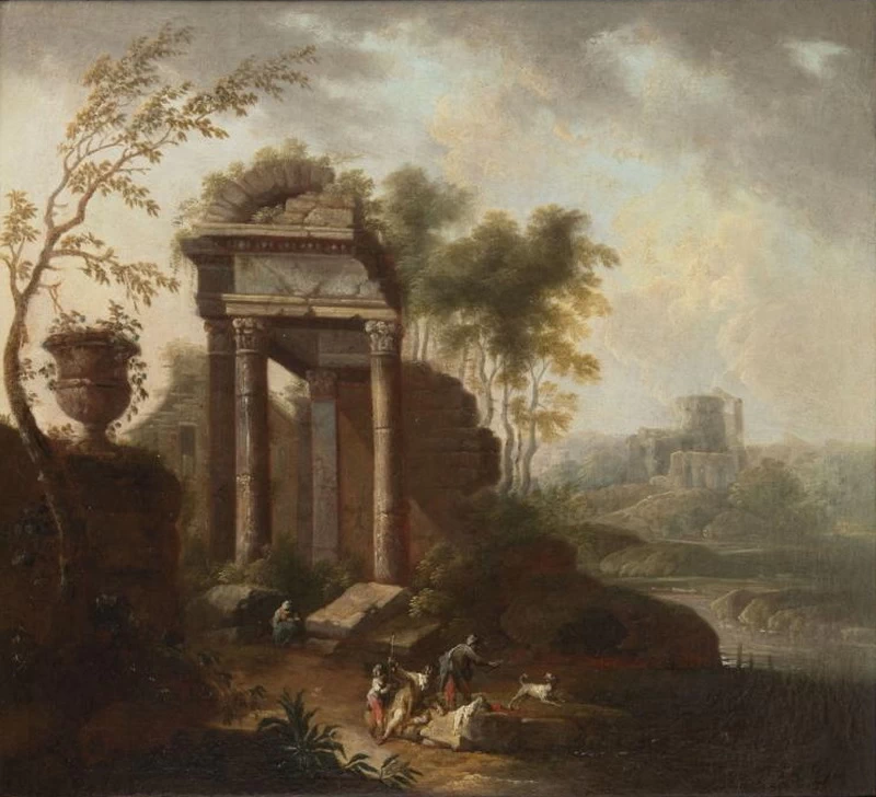 Paesaggio romantico con tempio
